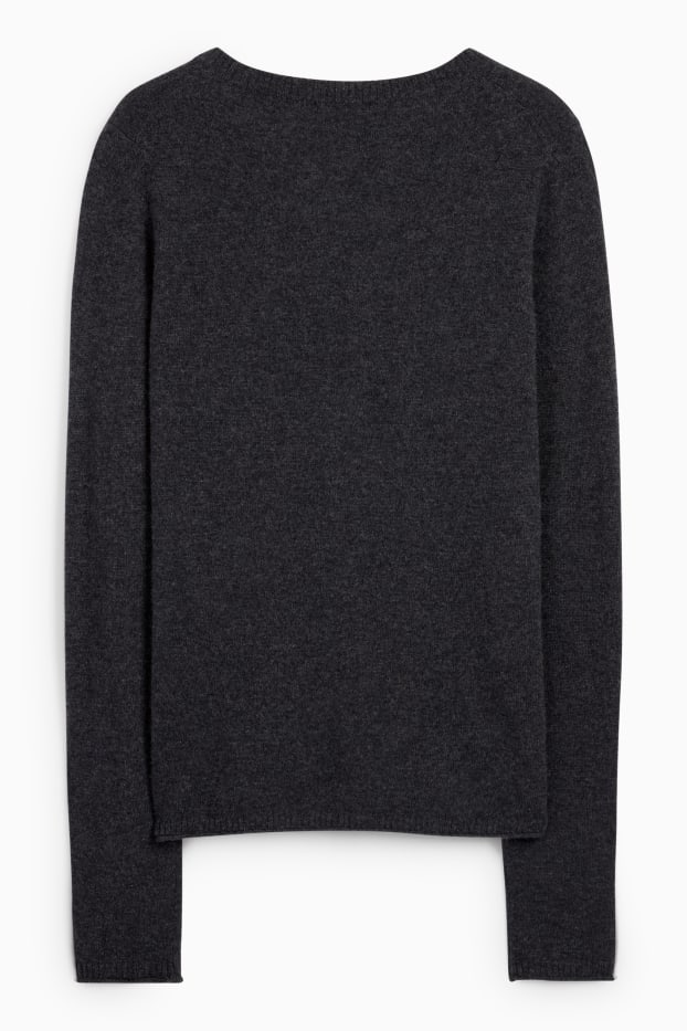 Damen - Kaschmir-Pullover mit V-Ausschnitt - dunkelgrau