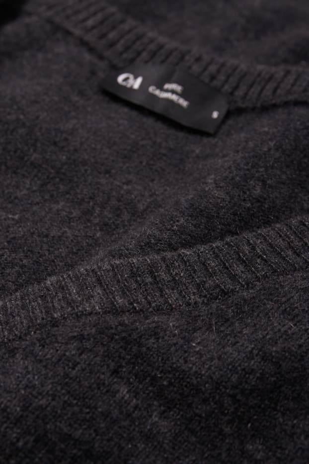 Damen - Kaschmir-Pullover mit V-Ausschnitt - dunkelgrau