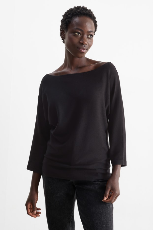 Femei - Pulover din tricot fin - negru