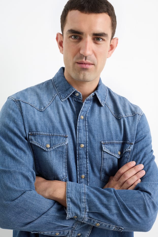 Bărbați - Cămașă din denim - regular fit - guler Kent - denim-albastru