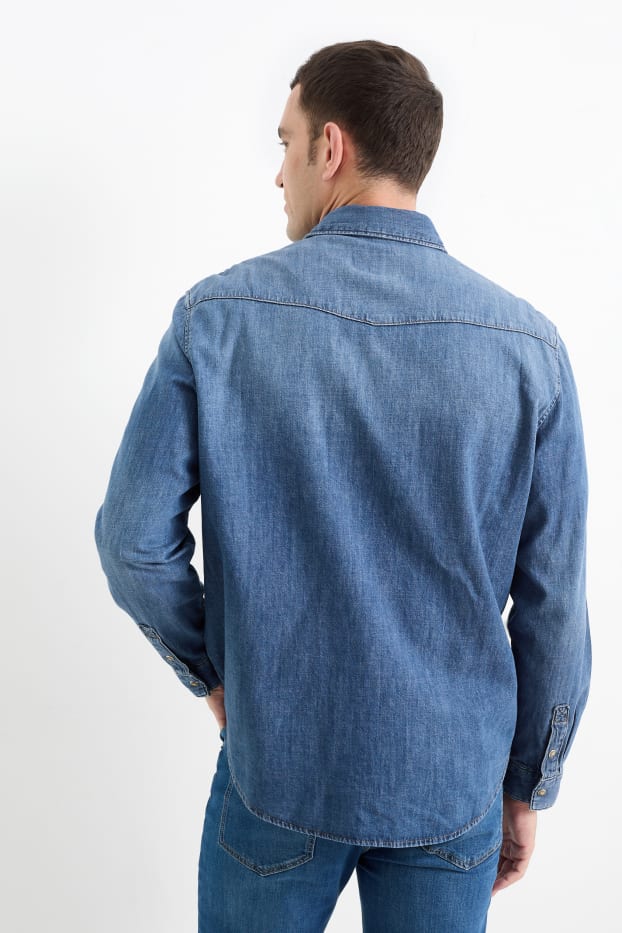 Bărbați - Cămașă din denim - regular fit - guler Kent - denim-albastru