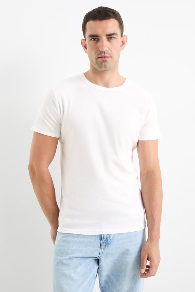 Bărbați - Tricou - slim fit - reiat fin - alb