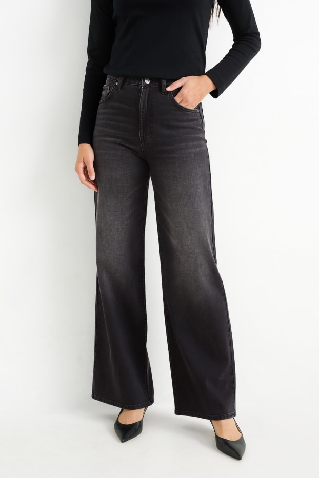 Dámské - Wide leg jeans - high waist - džíny - tmavošedé