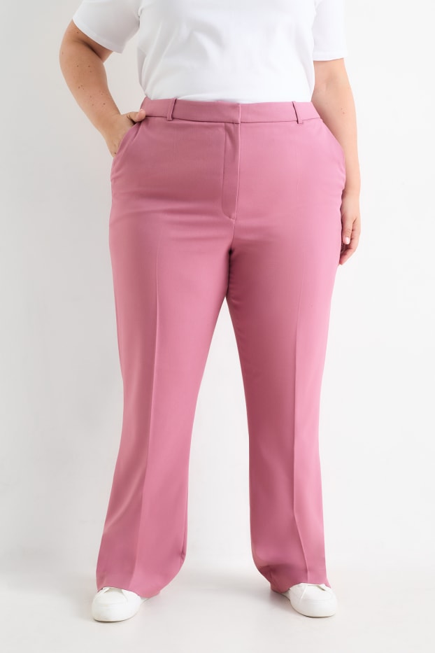 Femei - Pantaloni de stofă - talie medie - straight fit - roz închis