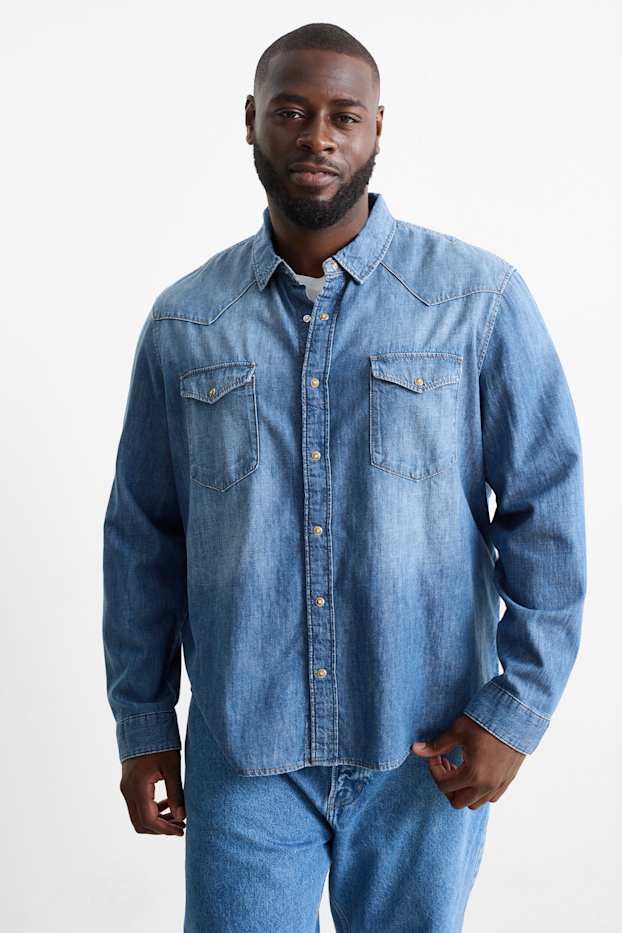 Bărbați - Cămașă din denim - regular fit - guler Kent - denim-albastru