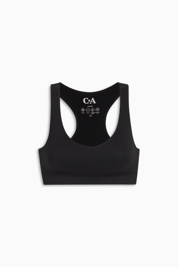 Women - Sports bra - padded - textured - UV protection - black