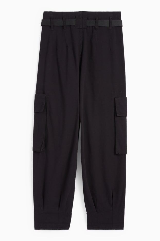 Damen - Cargohose - High Waist - Tapered Fit - schwarz