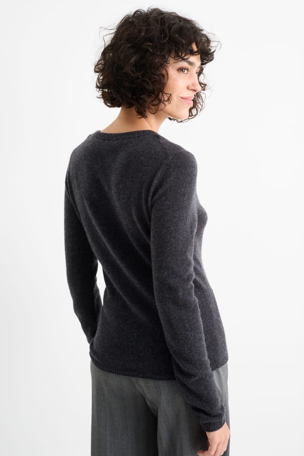 Damen - Kaschmir-Pullover mit V-Ausschnitt - dunkelgrau