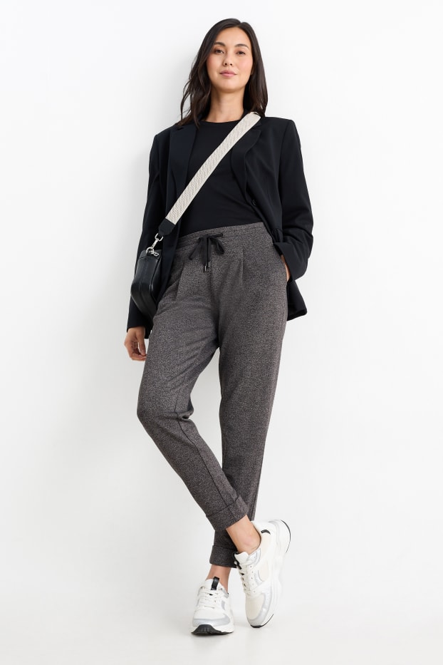 Femei - Pantaloni de stofă - talie medie - tapered fit - gri închis