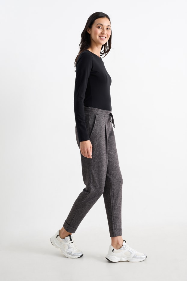 Femei - Pantaloni de stofă - talie medie - tapered fit - gri închis