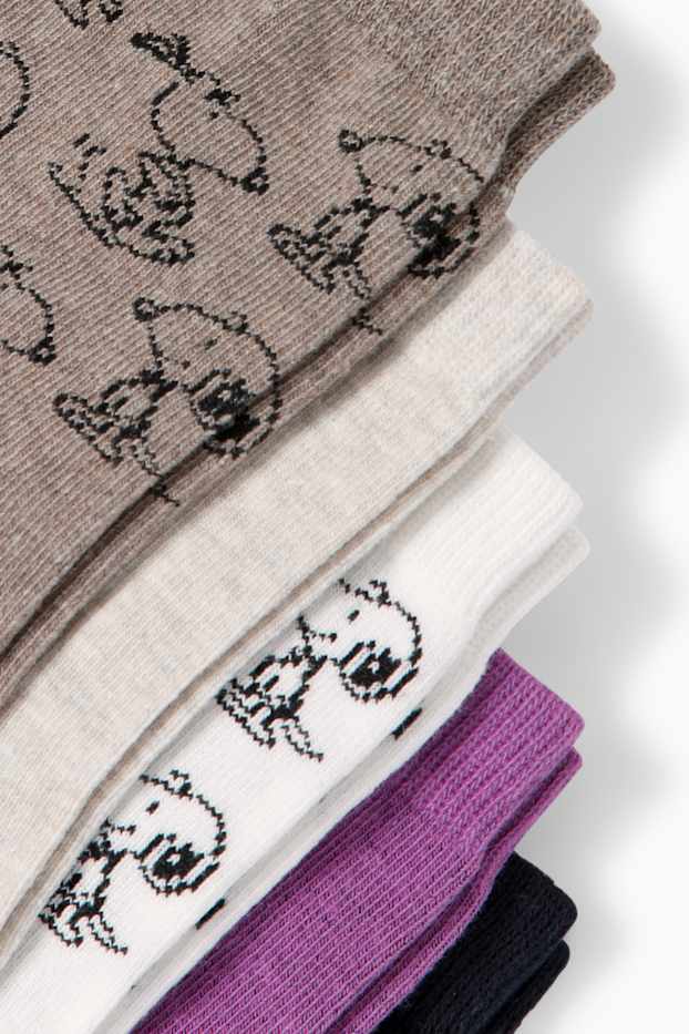 Femei - Multipack 5 perechi - șosete cu motive - Snoopy - bej