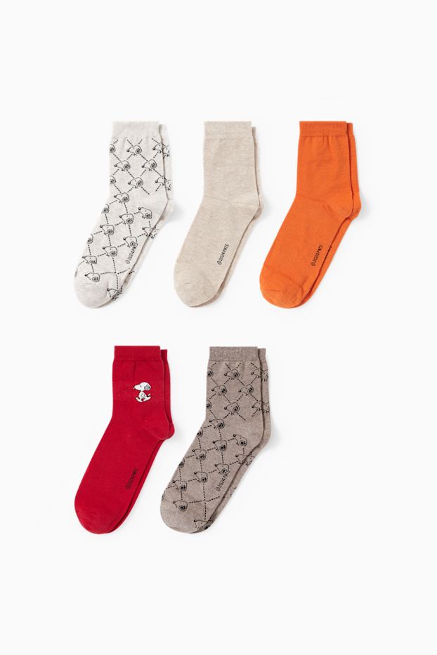 Femei - Multipack 5 perechi - șosete cu motive - Snoopy - bej deschis