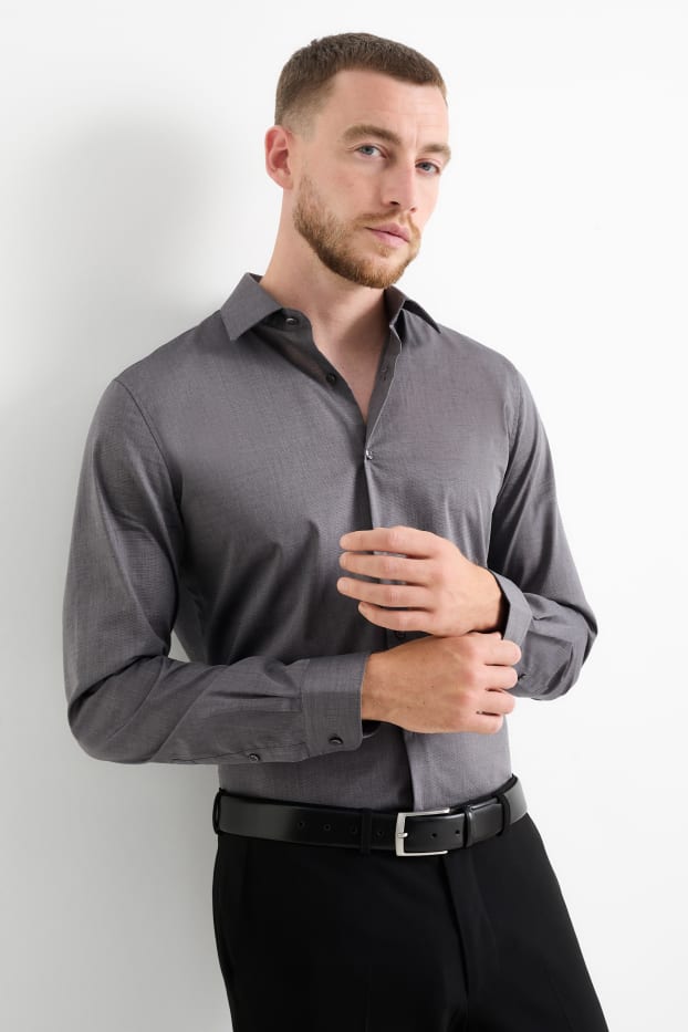 Home - Camisa - slim fit - Kent - fàcil de planxar - gris fosc