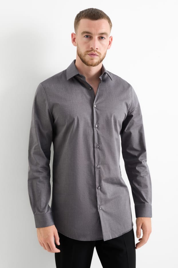 Home - Camisa - slim fit - Kent - fàcil de planxar - gris fosc