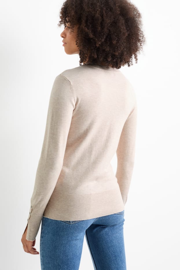 Femei - Pulover din tricot fin - bej