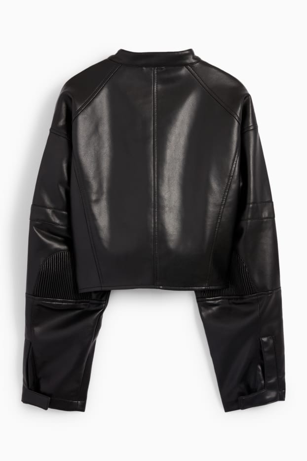 Femei - Jachetă de motociclist crop - imitație de piele - negru
