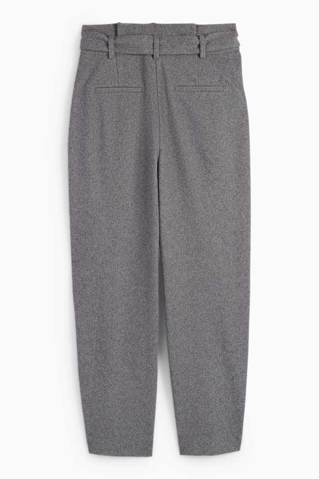 Femei - Pantaloni office cu curea - talie medie - straight fit - gri
