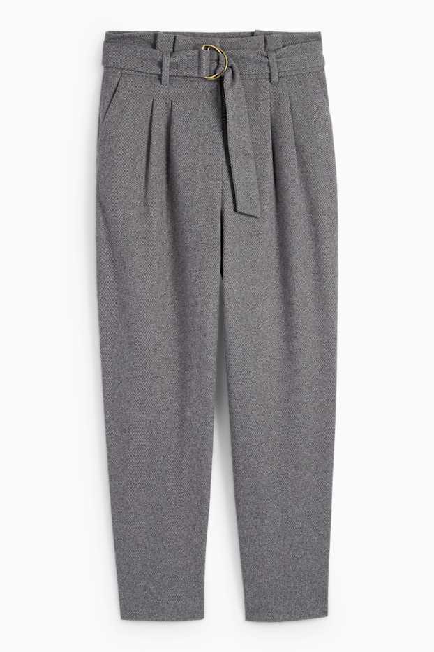 Femei - Pantaloni office cu curea - talie medie - straight fit - gri