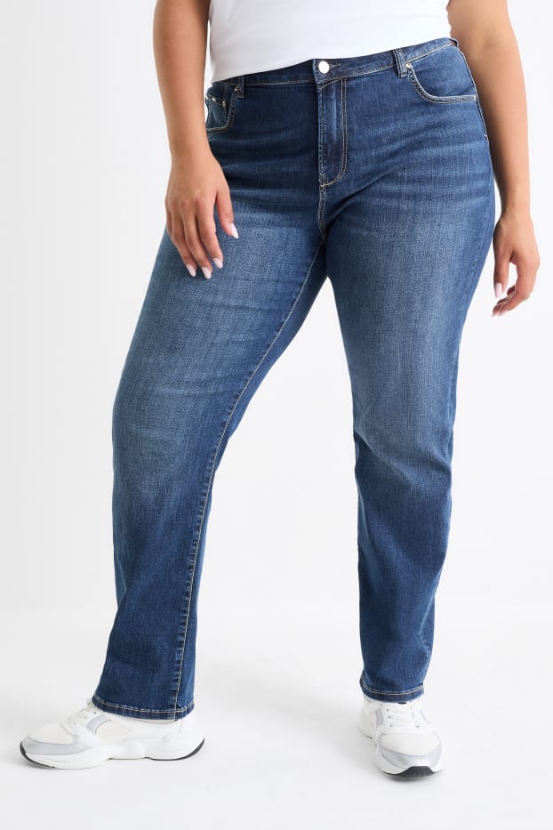 Femei - Straight jeans - talie medie - LYCRA® - denim-albastru închis