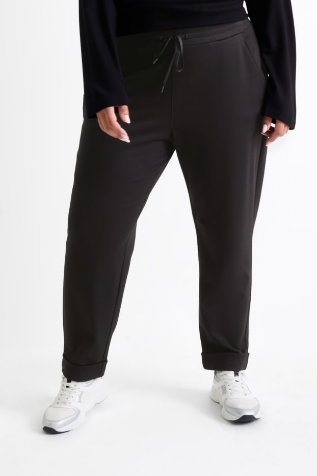 Femei - Pantaloni de stofă - talie medie - tapered fit - negru