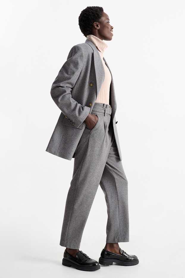 Femei - Pantaloni office cu curea - talie medie - straight fit - gri