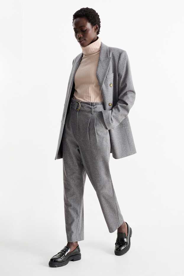 Femei - Pantaloni office cu curea - talie medie - straight fit - gri