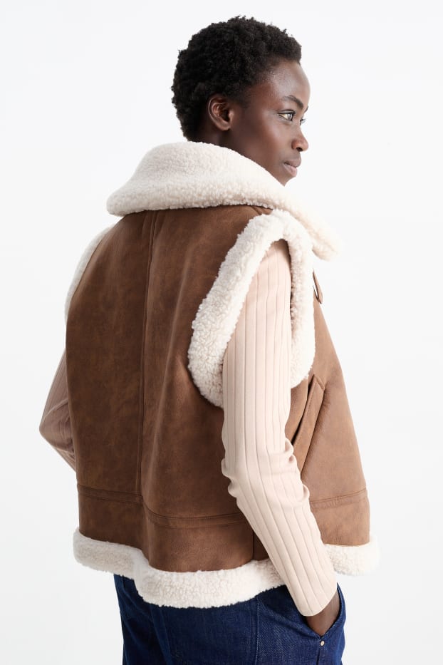 Femei - Vestă din piele shearling falsă - imitație de piele - maro