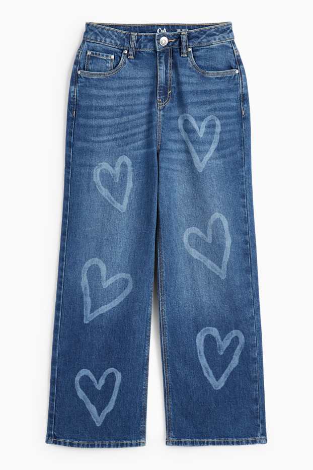 Copii - Fete - Inimă - wide leg jeans - denim-albastru