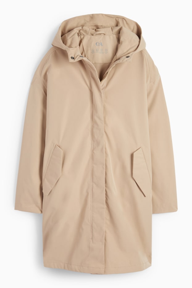 Damen - Regenjacke mit Kapuze - wasserdicht - beige