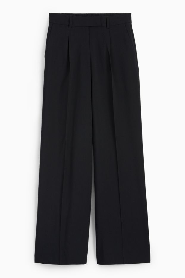 Femei - Pantaloni de stofă - talie înaltă - wide leg - negru