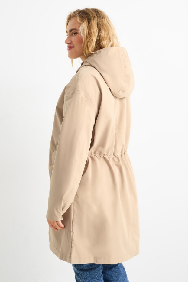 Damen - Regenjacke mit Kapuze - wasserdicht - beige