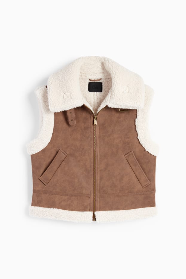 Femei - Vestă din piele shearling falsă - imitație de piele - maro