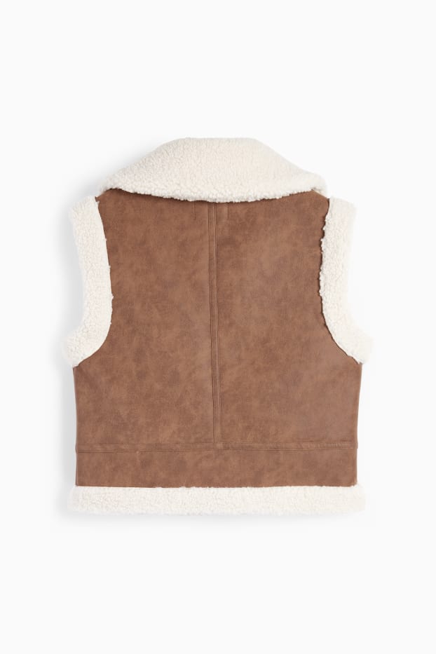 Femei - Vestă din piele shearling falsă - imitație de piele - maro
