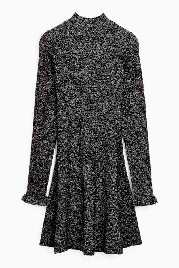Copii - Fete - Rochie tricotată - aspect lucios - negru