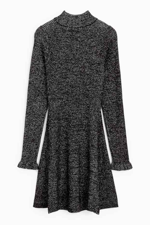 Copii - Fete - Rochie tricotată - aspect lucios - negru