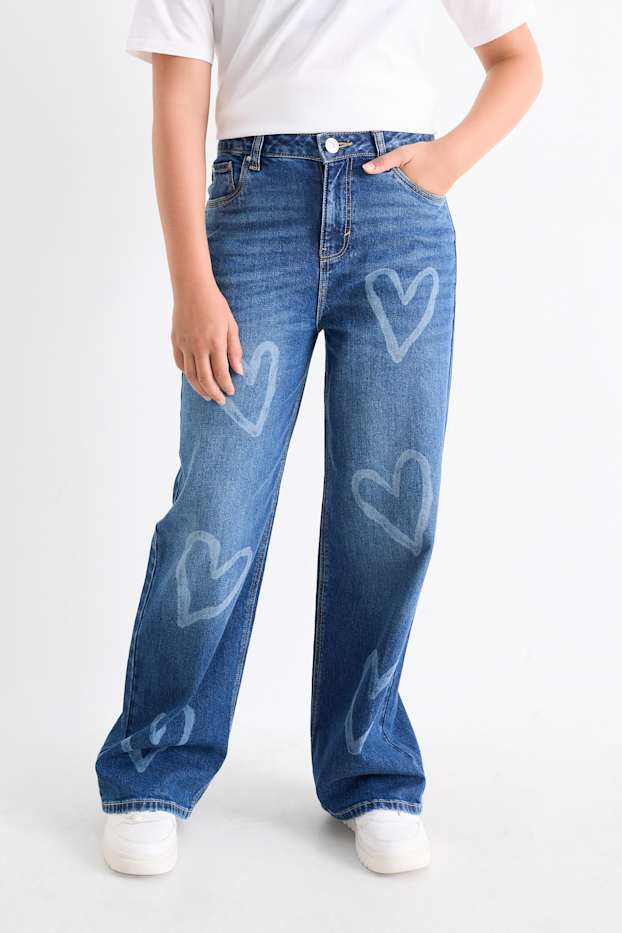 Copii - Fete - Inimă - wide leg jeans - denim-albastru
