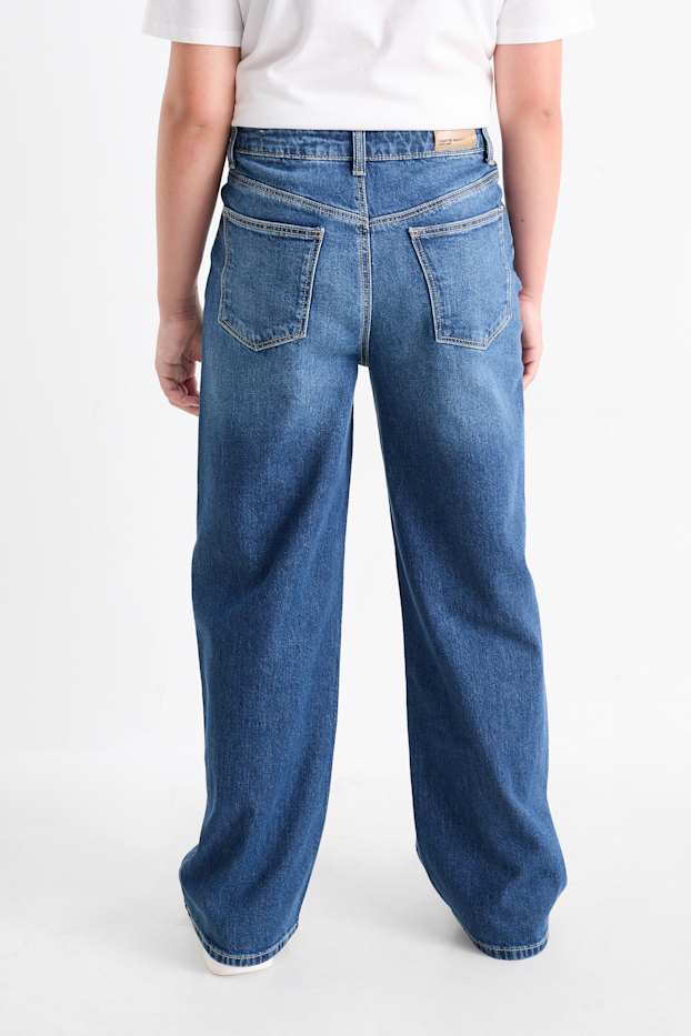 Copii - Fete - Inimă - wide leg jeans - denim-albastru