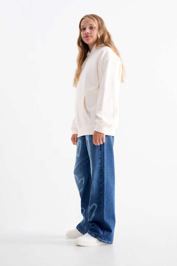 Copii - Fete - Inimă - wide leg jeans - denim-albastru