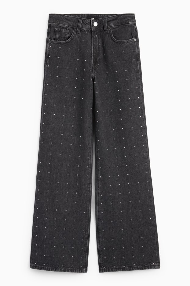 Femei - Wide leg jeans - talie medie - gri închis