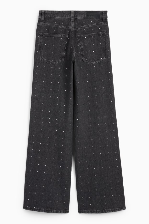 Femei - Wide leg jeans - talie medie - gri închis