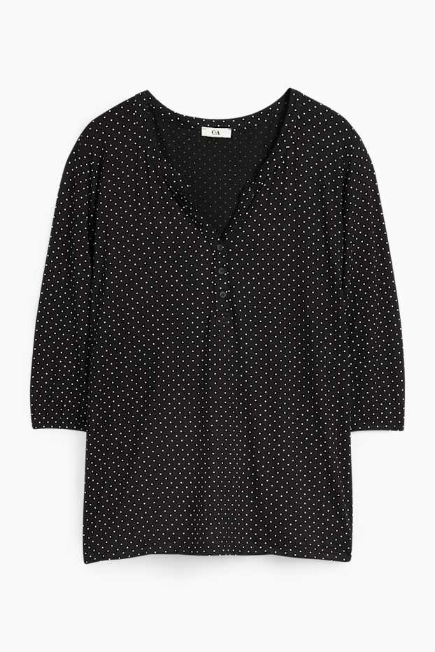 Femei - Tricou cu mânecă lungă - cu buline - negru