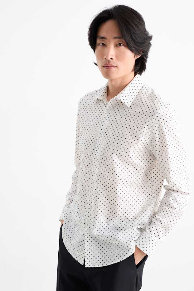 Bărbați - Cămașă - regular fit - guler Kent - print minimalist - structurată - alb