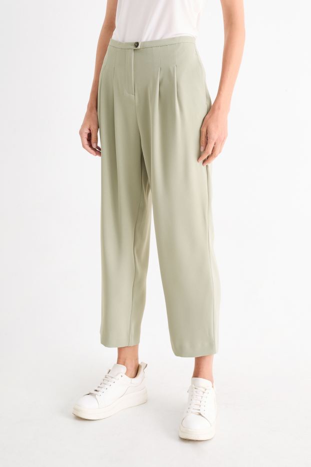 Femei - Pantaloni de stofă - talie înaltă - tapered fit - verde deschis