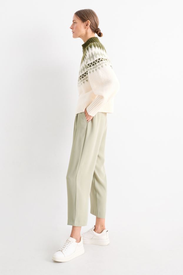 Femei - Pantaloni de stofă - talie înaltă - tapered fit - verde deschis