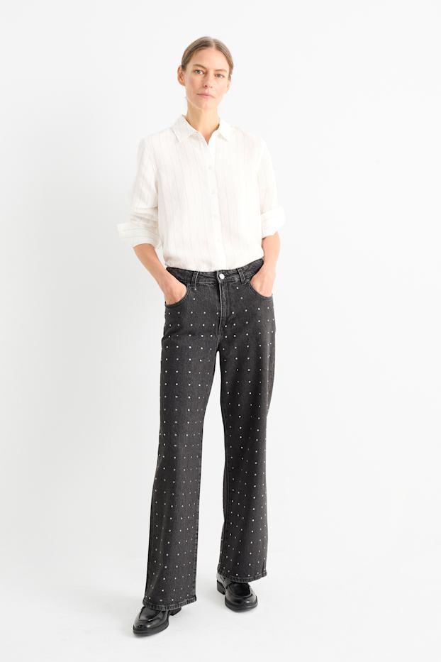 Femei - Wide leg jeans - talie medie - gri închis