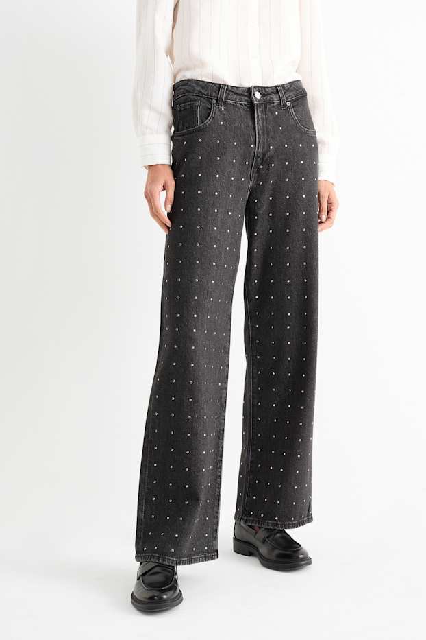 Femei - Wide leg jeans - talie medie - gri închis
