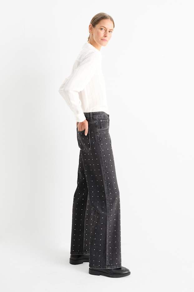 Femei - Wide leg jeans - talie medie - gri închis