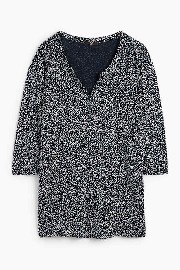 Femei - Tricou cu mânecă lungă - cu flori - negru