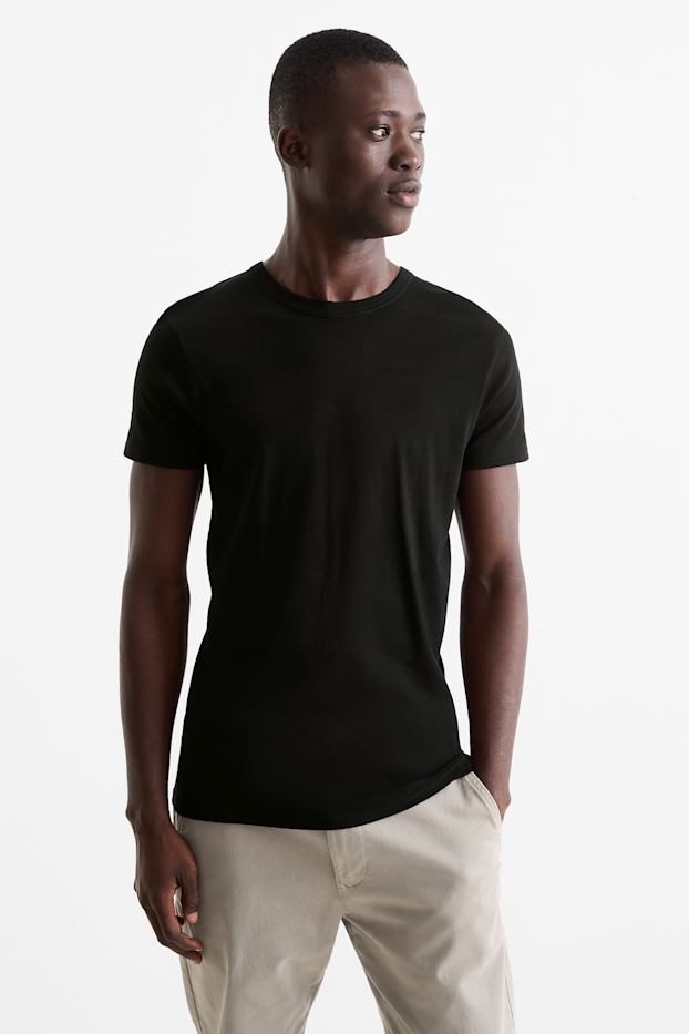 Bărbați - Tricou - slim fit - reiat fin - negru