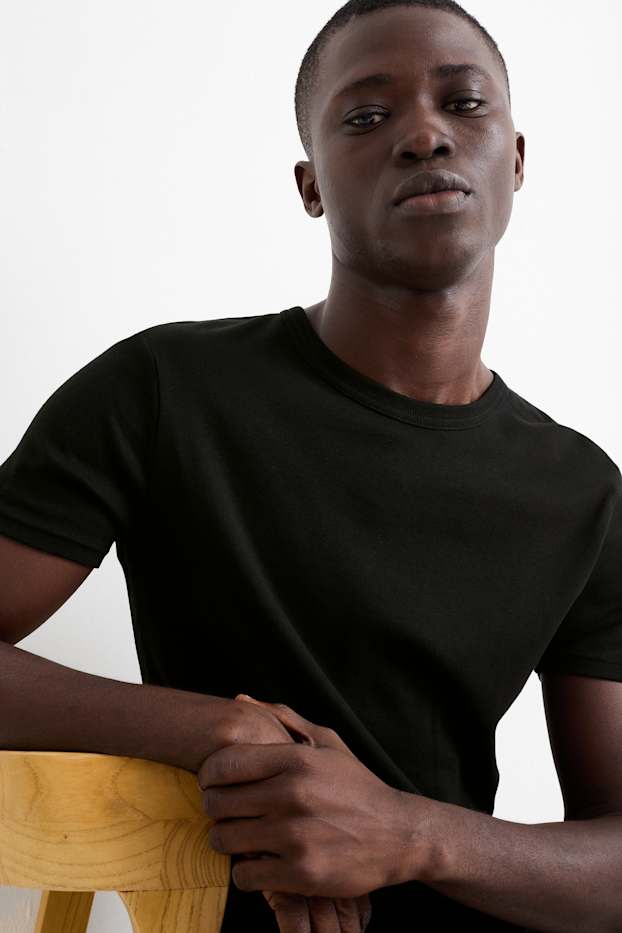 Bărbați - Tricou - slim fit - reiat fin - negru